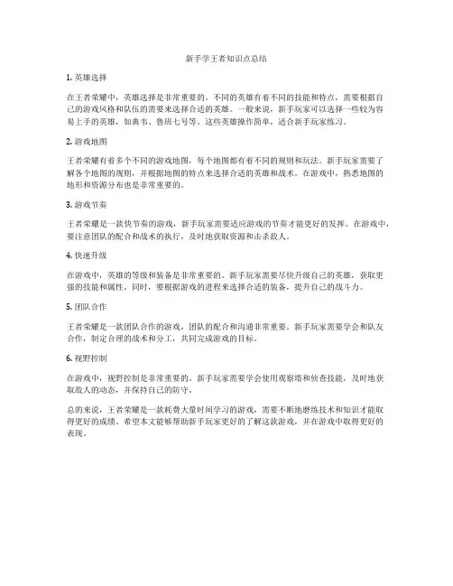 新手学王者知识点总结