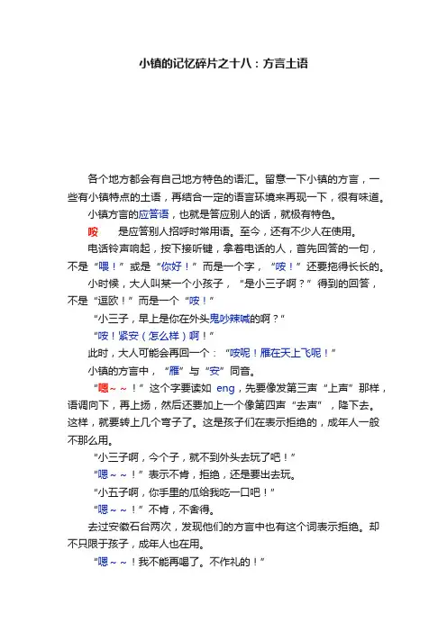 小镇的记忆碎片之十八：方言土语