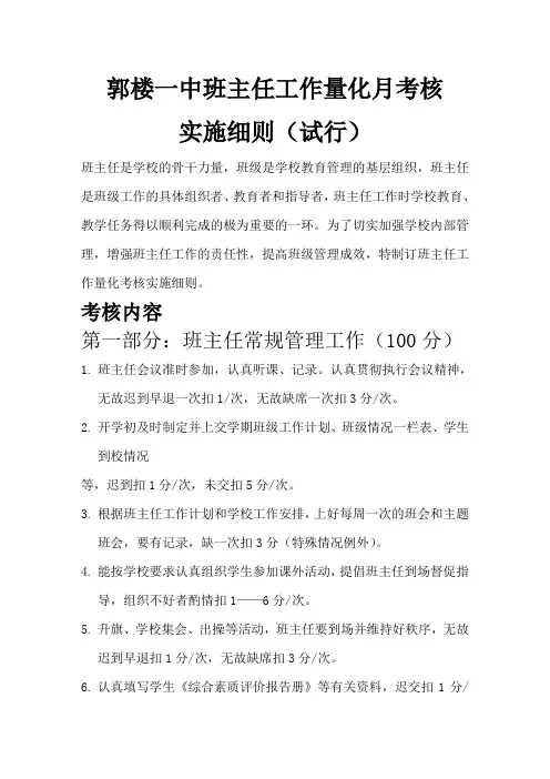 班主任量化考核细则