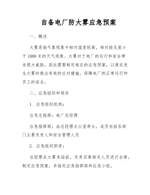 自备电厂防大雾应急预案