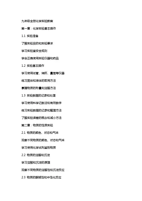 九年级全册化学实验教案