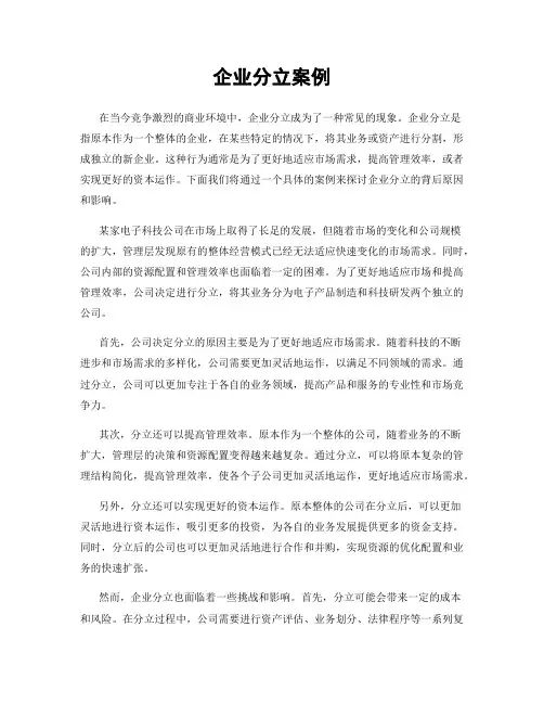 企业分立案例
