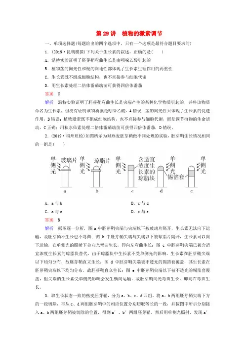 高考生物一轮复习第8单元生命活动的调节第29讲植物的激素调节课时作业(含解析)
