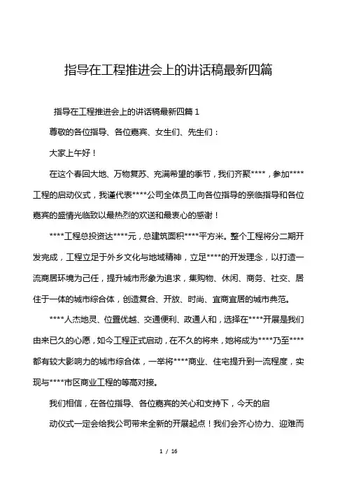 领导在项目推进会上的讲话稿最新4篇