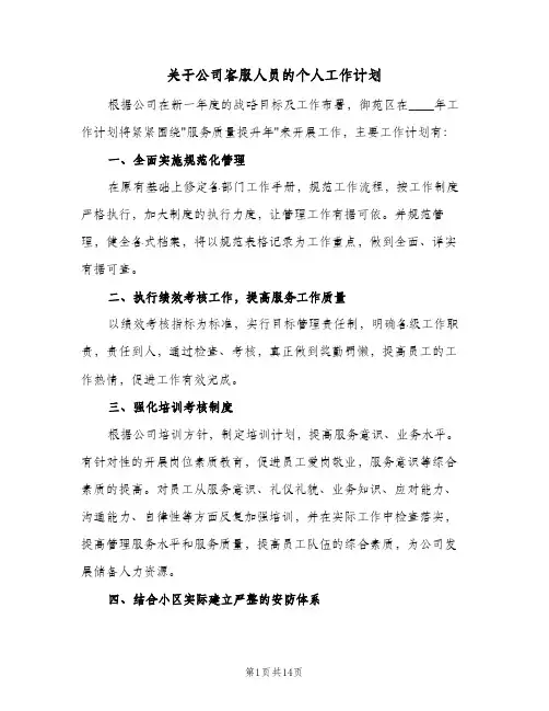关于公司客服人员的个人工作计划（五篇）