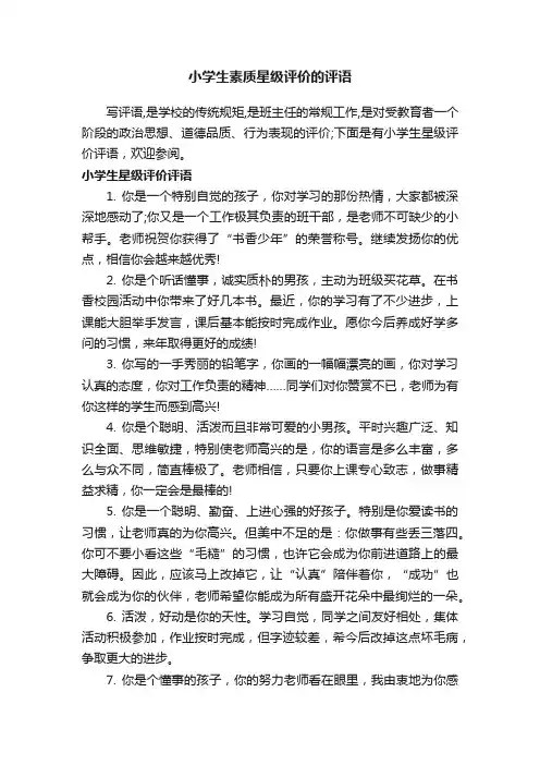 小学生素质星级评价的评语