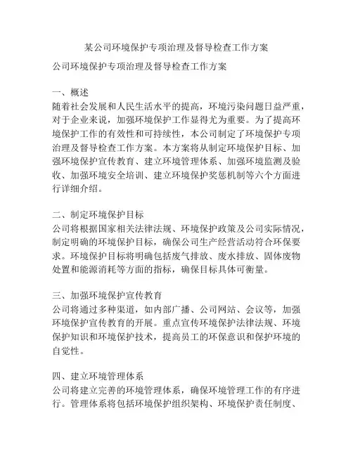 某公司环境保护专项治理及督导检查工作方案