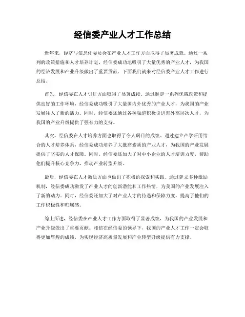 经信委产业人才工作总结