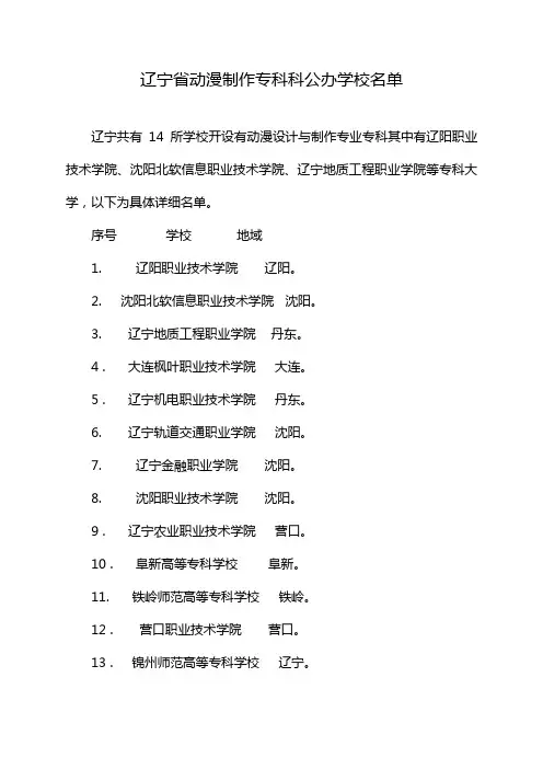 辽宁省动漫制作专科科公办学校名单