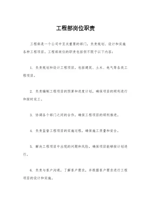 工程部岗位职责