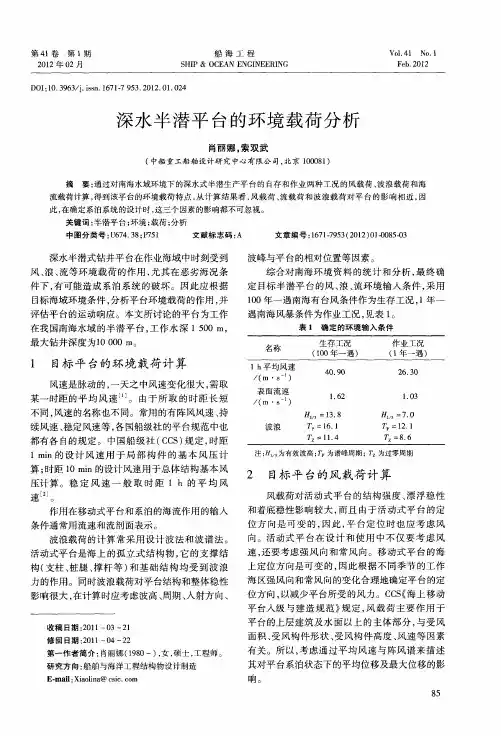 深水半潜平台的环境载荷分析