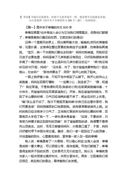 高中关于幸福的作文800字三篇