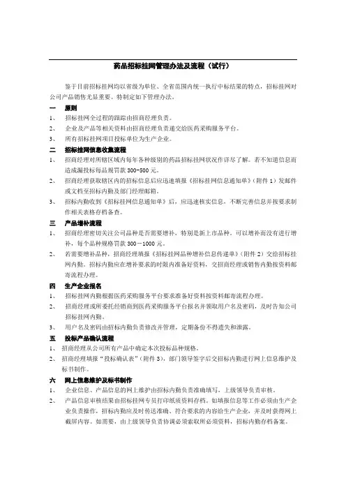 药品招标挂网管理办法及流程(2011.3)