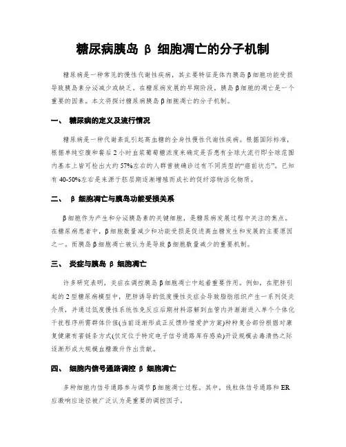 糖尿病胰岛β细胞凋亡的分子机制