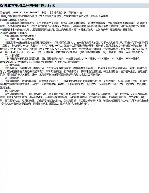 促进北方水稻高产的强化栽培技术