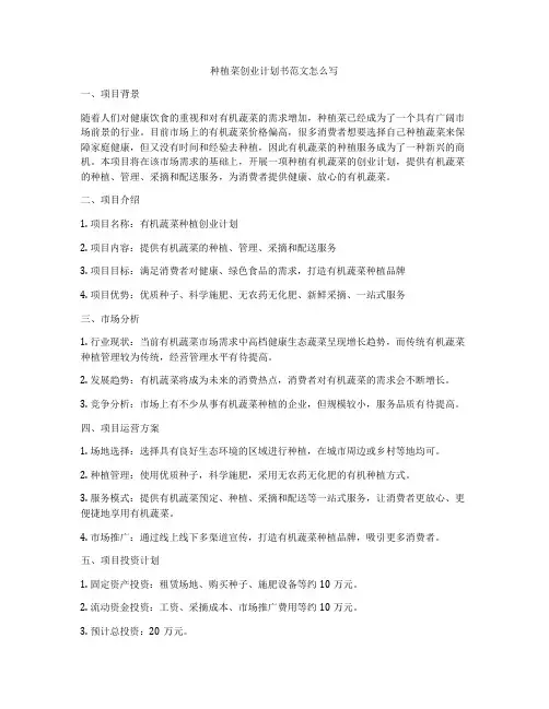 种植菜创业计划书范文怎么写