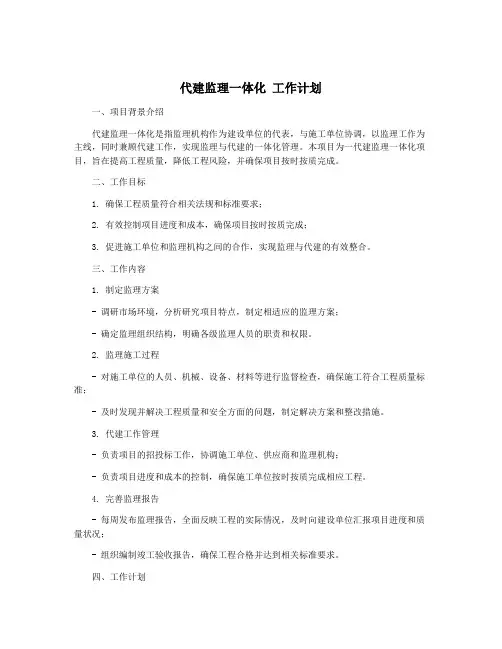 代建监理一体化 工作计划