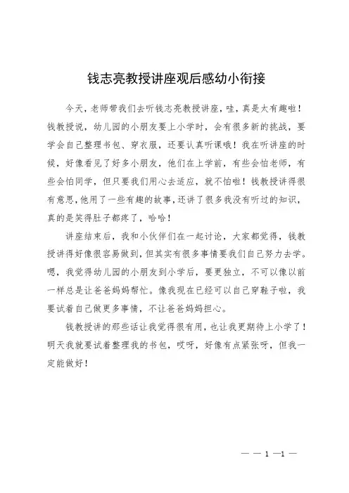 钱志亮教授讲座观后感幼小衔接