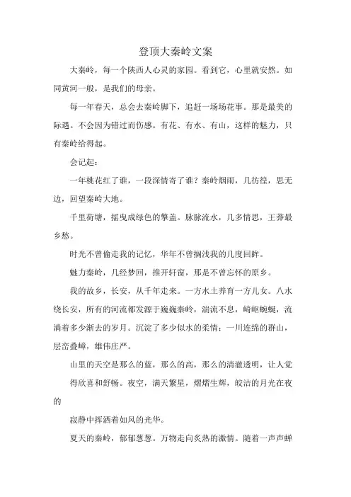 登顶大秦岭文案