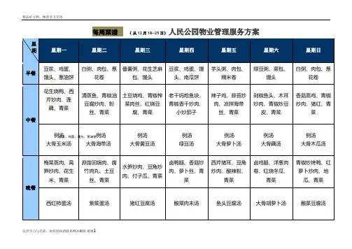 最新食堂菜谱表格模版