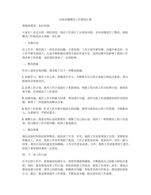 自检问题整改工作情况汇报