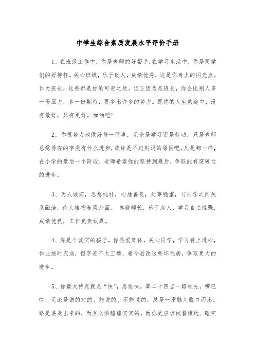 中学生综合素质发展水平评价手册（2篇）