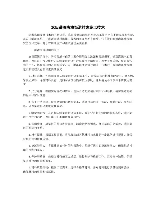 农田灌溉防渗渠道衬砌施工技术