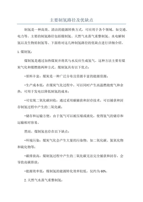 主要制氢路径及优缺点