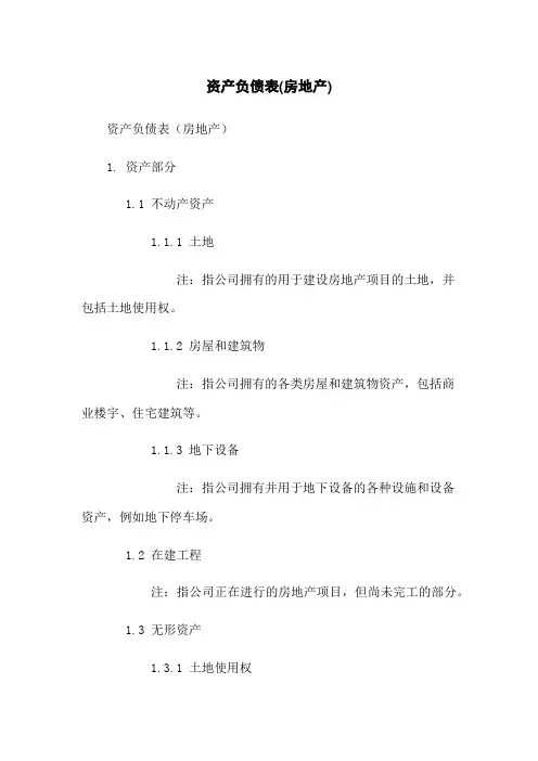 资产负债表(房地产)