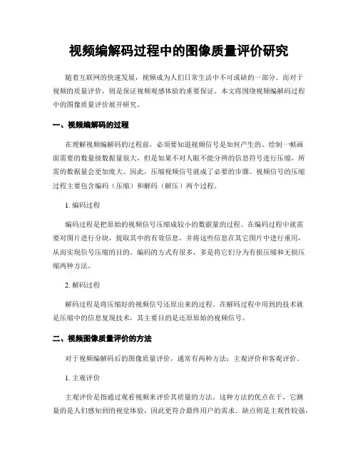 视频编解码过程中的图像质量评价研究