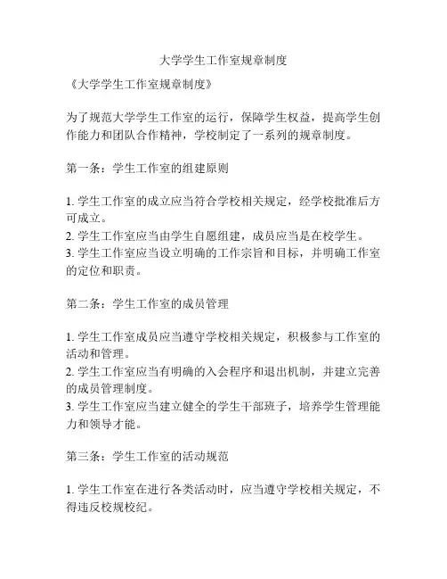 大学学生工作室规章制度
