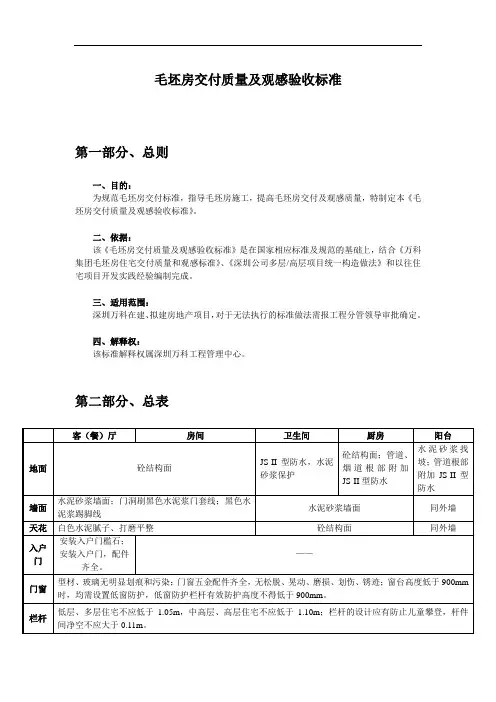毛坯房交付质量及观感验收标准讲诉