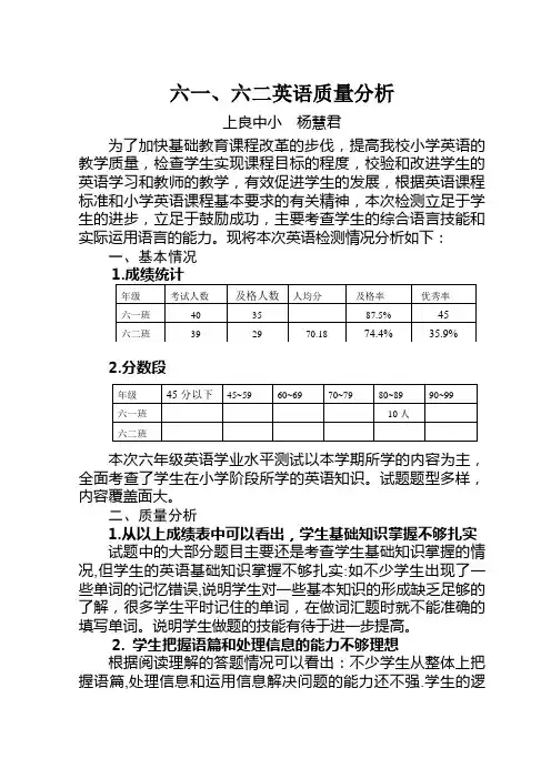 六年级英语检测质量分析