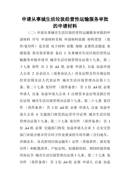 申请从事城生活垃圾经营性运输服务审批的申请材料.doc