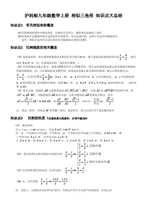 沪科版九年级数学上册 相似三角形 知识点大总结