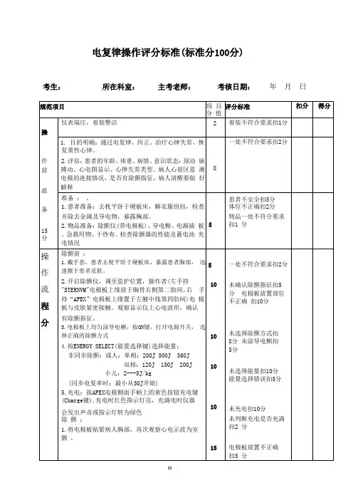 电复律操作评分标准(标准分100分)