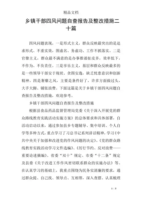 乡镇干部四风问题自查报告及整改措施二十篇