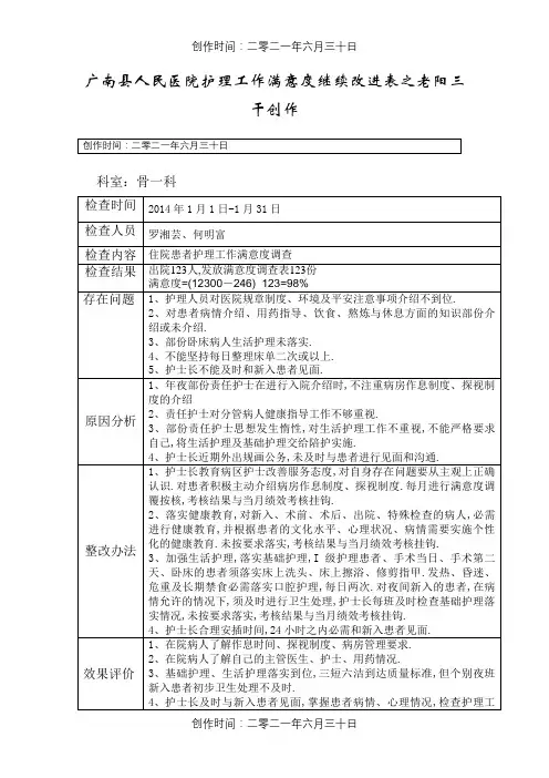 护理质量持续改进记录表1月