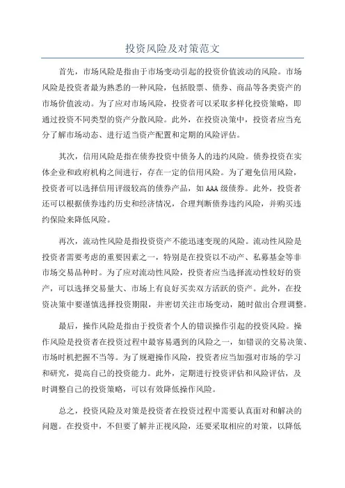 投资风险及对策范文