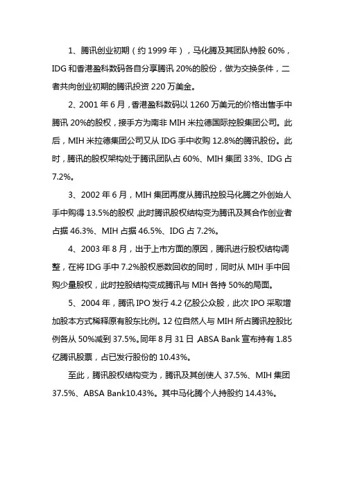 腾讯融资发展过程
