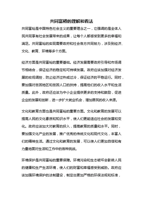 共同富裕的理解和看法