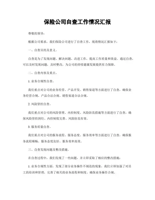 保险公司自查工作情况汇报