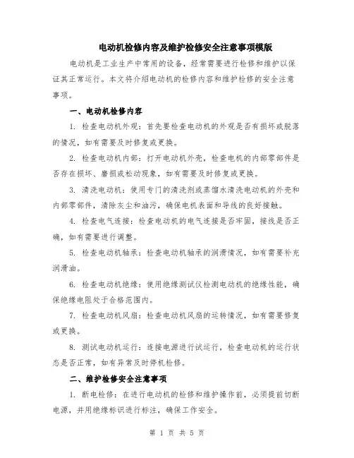 电动机检修内容及维护检修安全注意事项模版（二篇）