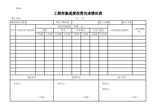 附表3：工程形象进度投资完成情况表