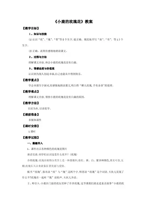 二年级下册语文教案小鹿的玫瑰花 人教新课标