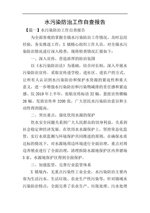 水污染防治工作自查报告