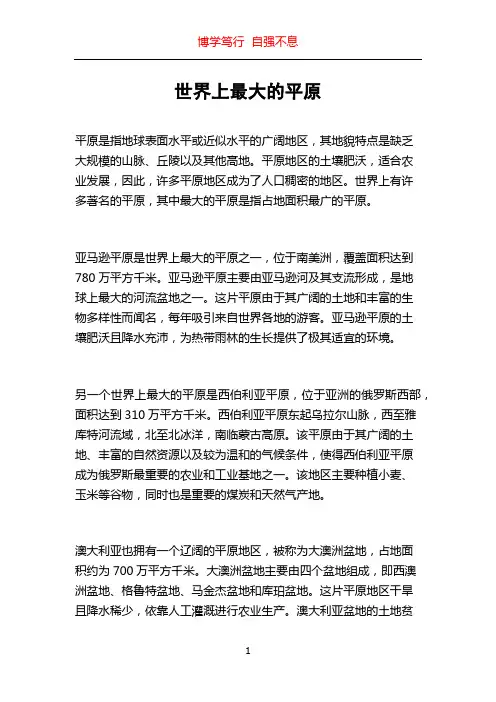 世界上最大的平原