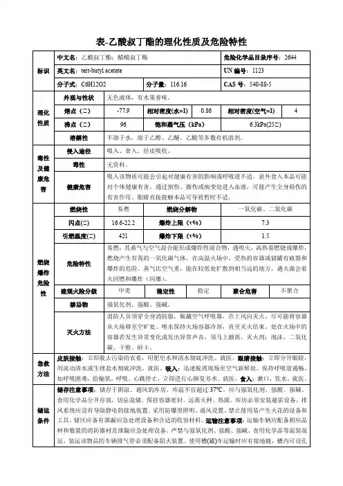 乙酸叔丁酯-理化性质及危险特性表
