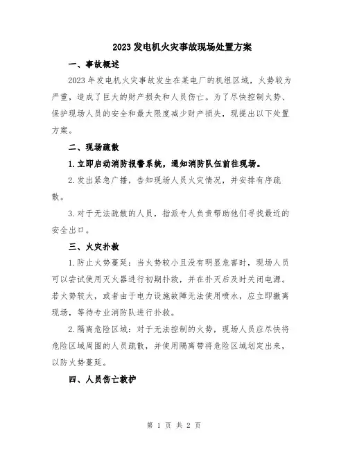 2023发电机火灾事故现场处置方案