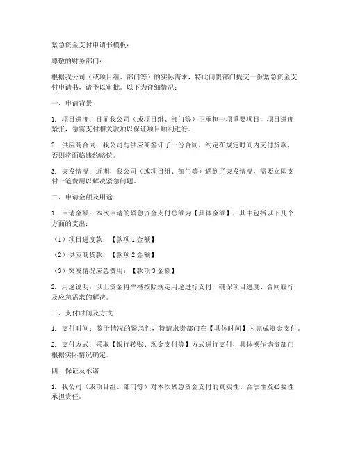 紧急资金支付申请书模板
